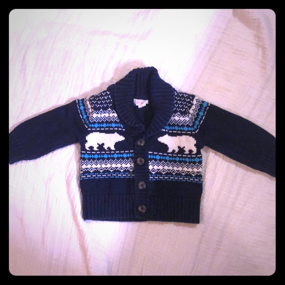 Fair Isle Blue Knit Boys Cowl Neck Cardigan 12M